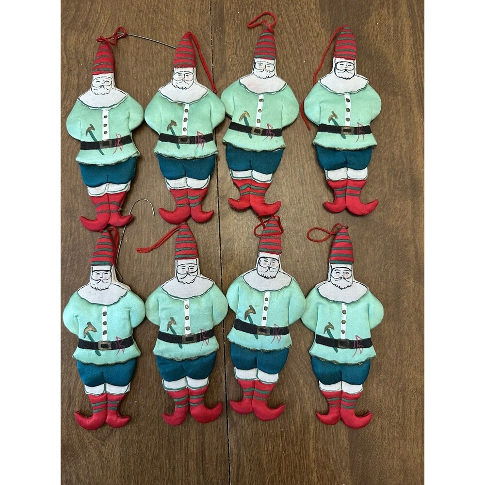 Vintage Christmas Ornaments Santa Claus Belsnickel Kitsch MCM Lot Of 8 Fabric